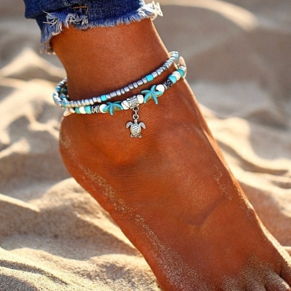 Jewelry - Silver Turquoise Starfish Ankle Bracelet  10”